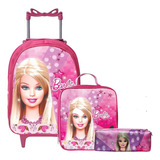 Mochila Infantil Menina Rodinha  Lancheira Estojo Cor Barbie