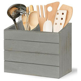 Organizador Utensilios Cocina De Madera Con 2 Compartimentos