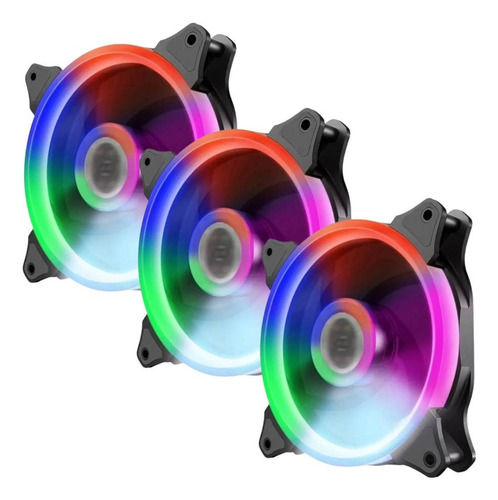 Pack 3 Ventilador Cooler Luz Led Rgb 12cm Gamer Multicolor