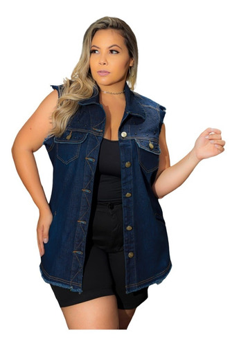 Colete Jeans Feminino Plus Size Modinha C/lycra Do Gg Ao G3