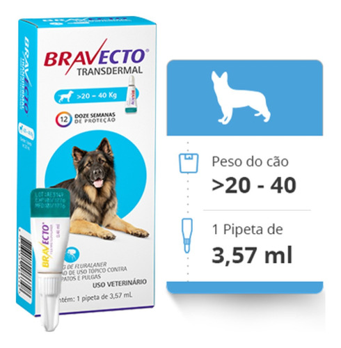 Antipulgas Bravecto Transdermal Cães 20-40 Kg Imediato