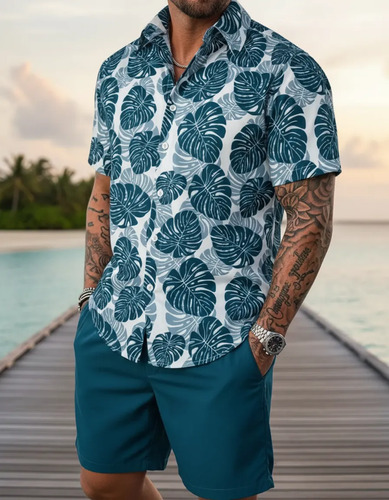 Conjunto De Camisa Estampada Tropical Para Hombre - Hawaiana
