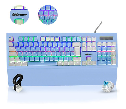 Teclado Gamer Mecanico Abnt2 Led Rgb Pc Apoio Pulso Branco