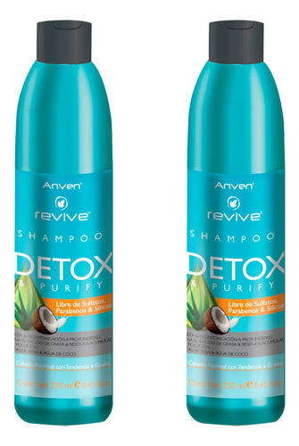 Shampoo Detox And Purify Anven, Kit 2 Unidades De 250 Ml C/u