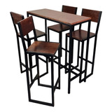 Combo Barra Desayunadora/bar +4 Banquetas Altas Metal-madera