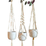 Kit 4 Macrame Hanger Suporte Vaso 90cm Cordão Algodão Cru