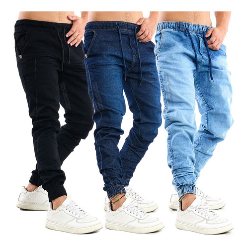 Kit 3 Calças Jeans Masculina Jogger Camuflada Lycra Elástico