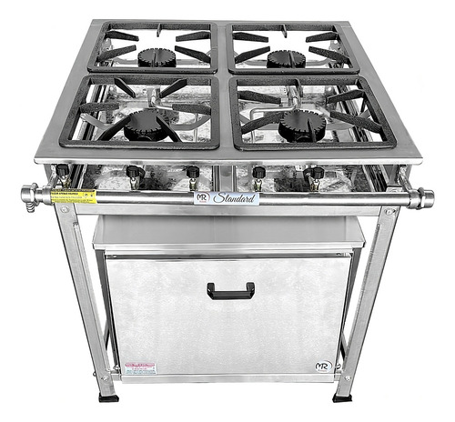 Fogão Alta Pressão 4 Bocas Industrial Inox + Forno 92 Litros Cor Prateado