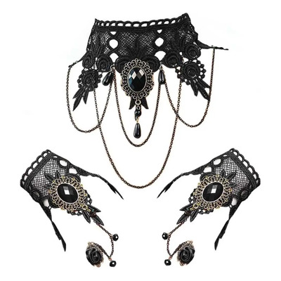 Daimay Gargantilla Negra Collar De Encaje Con Pulsera Conjun