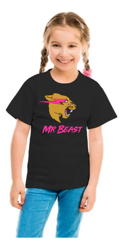 Playera Mr Beast Para  Niñas Dorado/rosa