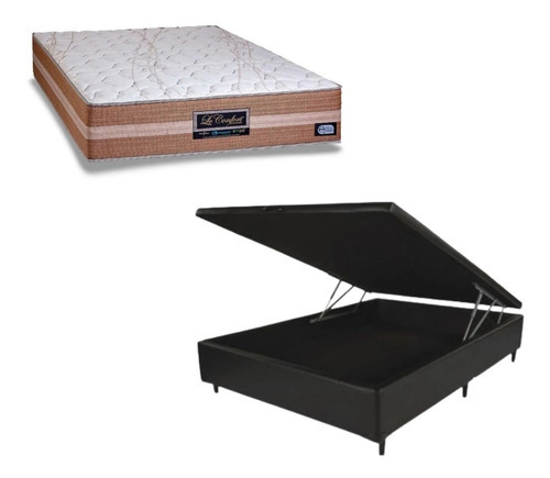 Cama Box Baú Casal + Colchão Le Confort 138x188 Cor Preto