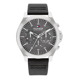 Reloj Tommy Hilfiger Correa De Cuero Para Hombre 1710521 Color De La Malla Marrón Color Del Bisel Plateado Color Del Fondo Negro