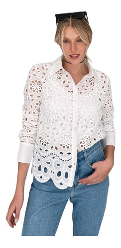 Camisa Broderie Importada Flores Calada Blusa Guipiur Dama