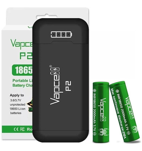 Pack Vapcell P2 Power Bank+2 Baterias 18650 Green +regalos