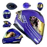 Casco Moto Hax Obsidian Morado Aleron Plata Ece  Dot + Mica 