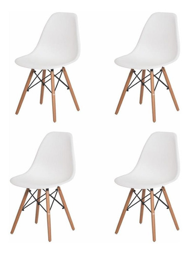 Kit 4 Cadeiras De Mesa Sala Charles Eames Eiffel Wood Jantar Cor Da Estrutura Da Cadeira Branco