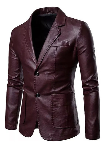 Oferta Blazer De Cuero Para Hombre De Corte Slim Para Caballero