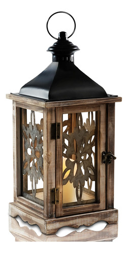 Homemory - Farol Rustico De Granja, Madera Y Metal, 16.0 In,