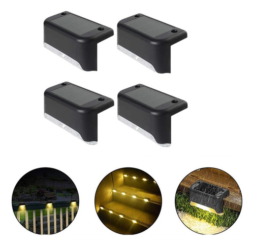 Kit4 Luces Solares Patio Jardín Para Escaleras Y Muros