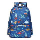 Mochila Para Estudiantes Con Estampado De Cohetes De Nave Espacial, Mochila Ligera Impermeable Para Niños