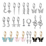 Aretes Mariposa Plata - Set 12 Pares Ganchos Mujer