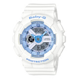 Reloj Baby-g Ba-110be-7adr Deportivo Mujer 100% Original Color De La Correa Blanco Color Del Fondo Azul