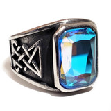 Anillo Sigilo Baphomet Azul Sello Satanás Acero Inoxidable