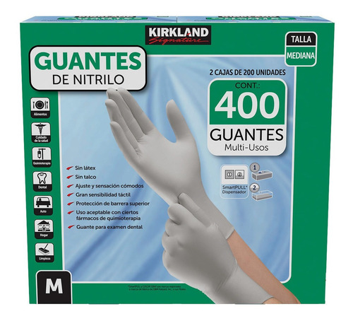 Guantes Descartables Antideslizantes Kirkland Signature Exam Color Gris Esterlina Talle M De Nitrilo En Pack De 2 X 200 Unidades