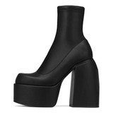 Botas De Mujer Con Plataforma Tacón Alto Grueso Blanco Negro