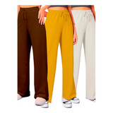 Calça Kit Três Peças Wide Leg Colorido Modelagem Fresca Liso