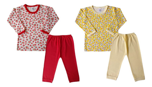 Kit 4 Peças Pijama Infantil 1, 2 E 3 Anos Blusa E Calça Bebê