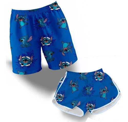 Kit Short Casal Lilo E Stitch Praia Tac Tel Envio Imediato