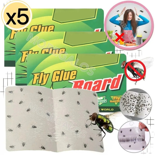 X5 Unidades Mata Moscas Mosquitos Insectos Placas Adhesiva