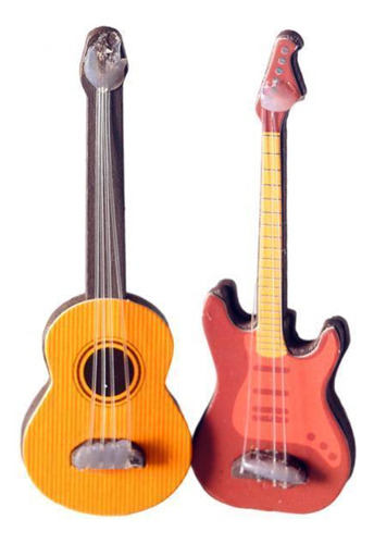 2 Casa De Muñecas En Miniatura Guitarra Mini Modelo Juego