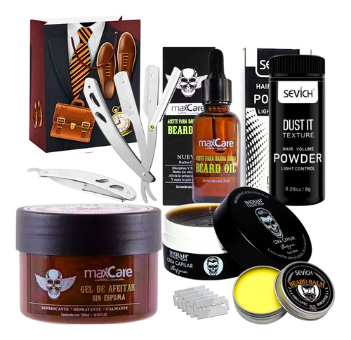 Kit Barbería Cera Gel Afeitar Cepillo Navaja De Afeitar