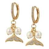 Finos Aretes Cola De Sirena Con Perla Swarovski Oro 14k Lam