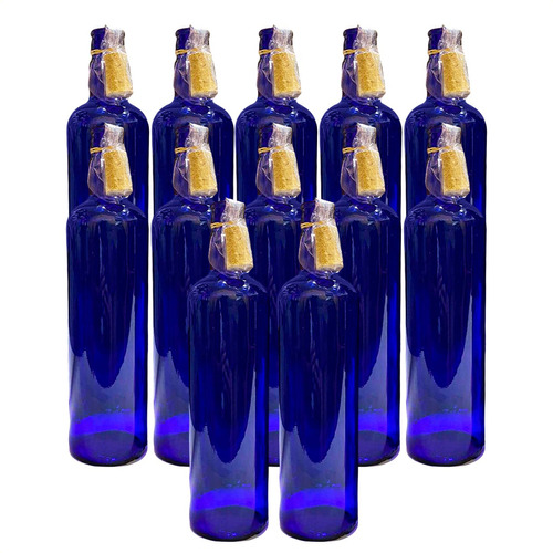 12 Botellas Vidrio Azul Hoponopono Decorar Agua Solarizada