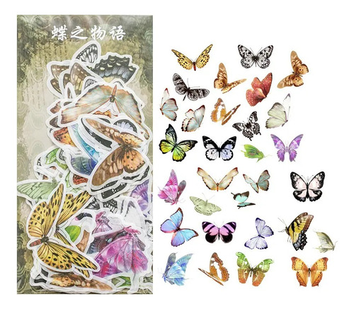 Set De 60 Stickers Vintage Romántico Mariposas Scrapbooking