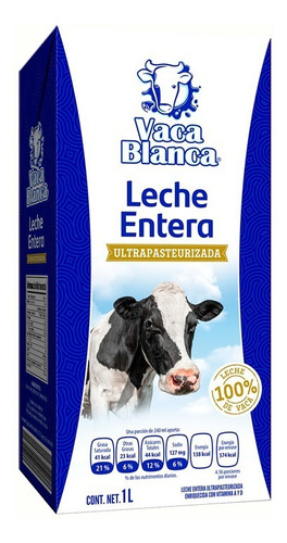 Leche Vaca Blanca Entera, 1 Litro