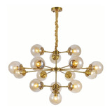 Lustre Pendente Moderno Jabuticaba Dourado 15 Globos Âmbar