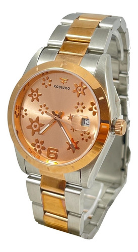 Reloj Kosiuko Mujer Dama Acero Dorado Rose Calendario 814a