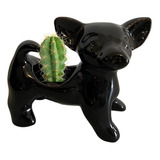 Maceta Perro Chihuahua Negro Mascota Jardín Chico Bonito 