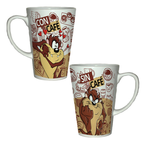 Taza Cónica 12 Oz Con Café Y Sin Café Caricaturas 10 Diseños