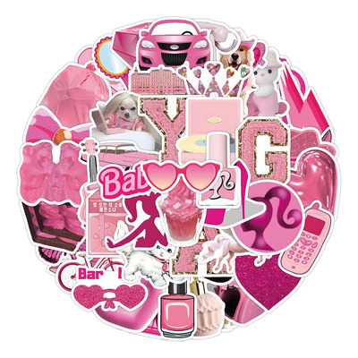 50 Pegatinas Impermeables Barbie Pink Sweet Retro