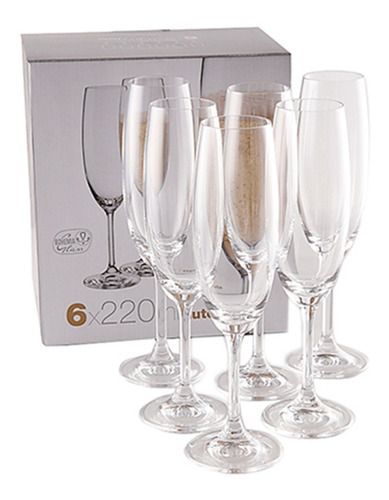 Caja De Copas X 6 Champagne Cristal Bohemia 220 Ml