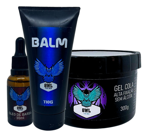 Kit Gel Cola,óleo De Barba E Balm Hidratente-owl For Men