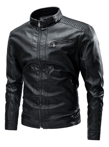 Chamarra Motociclist De Pu Para Hombre Slim Chaqueta