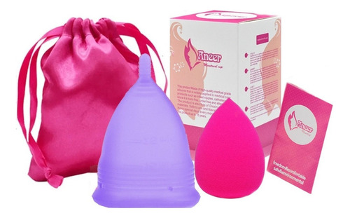 Copa Menstrual Hopemob Con Bolsa De Viaje Y Esponja Facial Color Morado Talla G