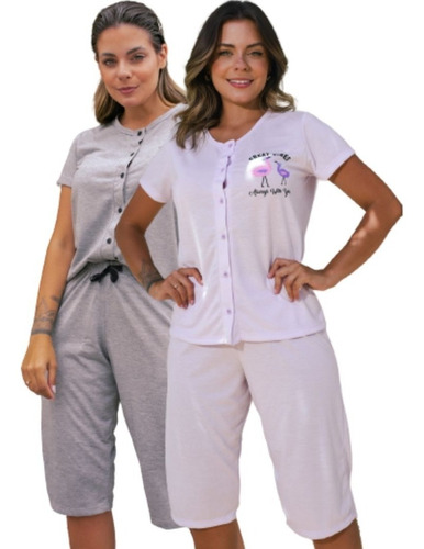 Kit 2 Conjuntos De Pijama Feminino Pescador Capri Bermuda