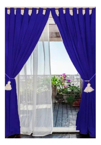 Cortinas De Tela Tropical Lisas + Voile Transparente 4 Paños